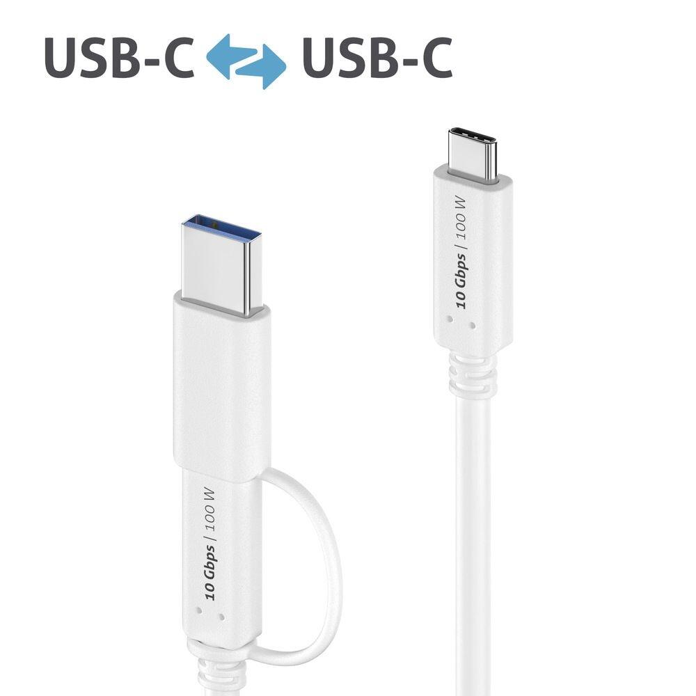 PureLink USB-C auf USB-C Kabel mit USB-A Aufsatz - 3.2 Gen 2x1, 5A, 10G, DP Alt Mode - iSerie - weiß - 1,00m