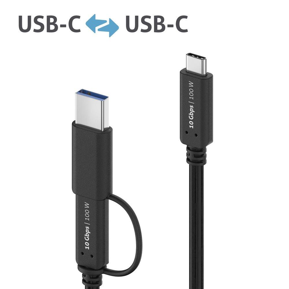 PureLink USB-C auf USB-C Kabel mit USB-A Aufsatz - 3.2 Gen 2x1, 5A, 10G, DP Alt Mode - iSerie - schwarz - 0,50m