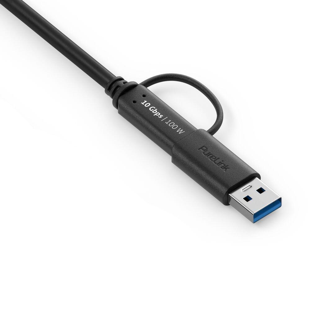 PureLink USB-C auf USB-C Kabel mit USB-A Aufsatz - 3.2 Gen 2x1, 5A, 10G, DP Alt Mode - iSerie - schwarz - 0,50m