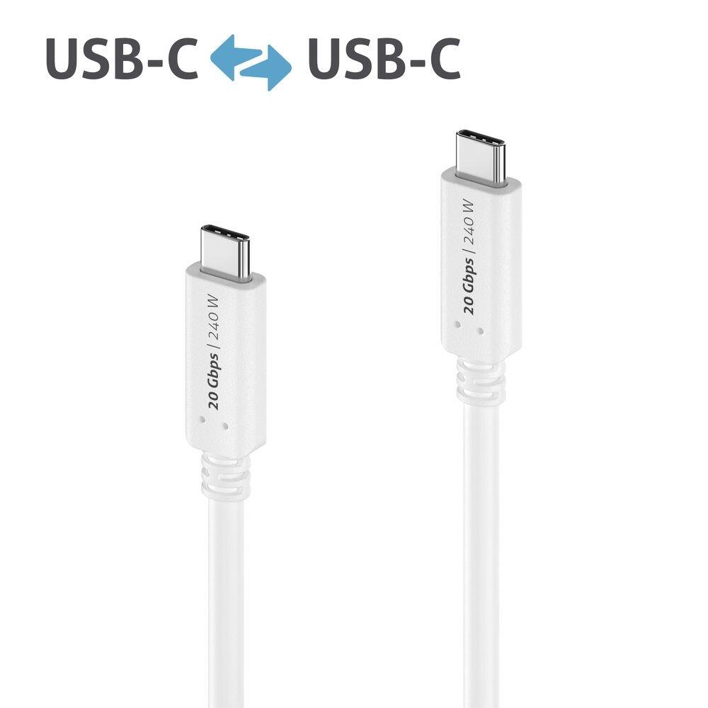 PureLink USB-C auf USB-C Kabel - USB4 Gen 2x2, 5A, EPR 240W, 20G, DP Alt Mode - iSerie - weiß - 0,50m