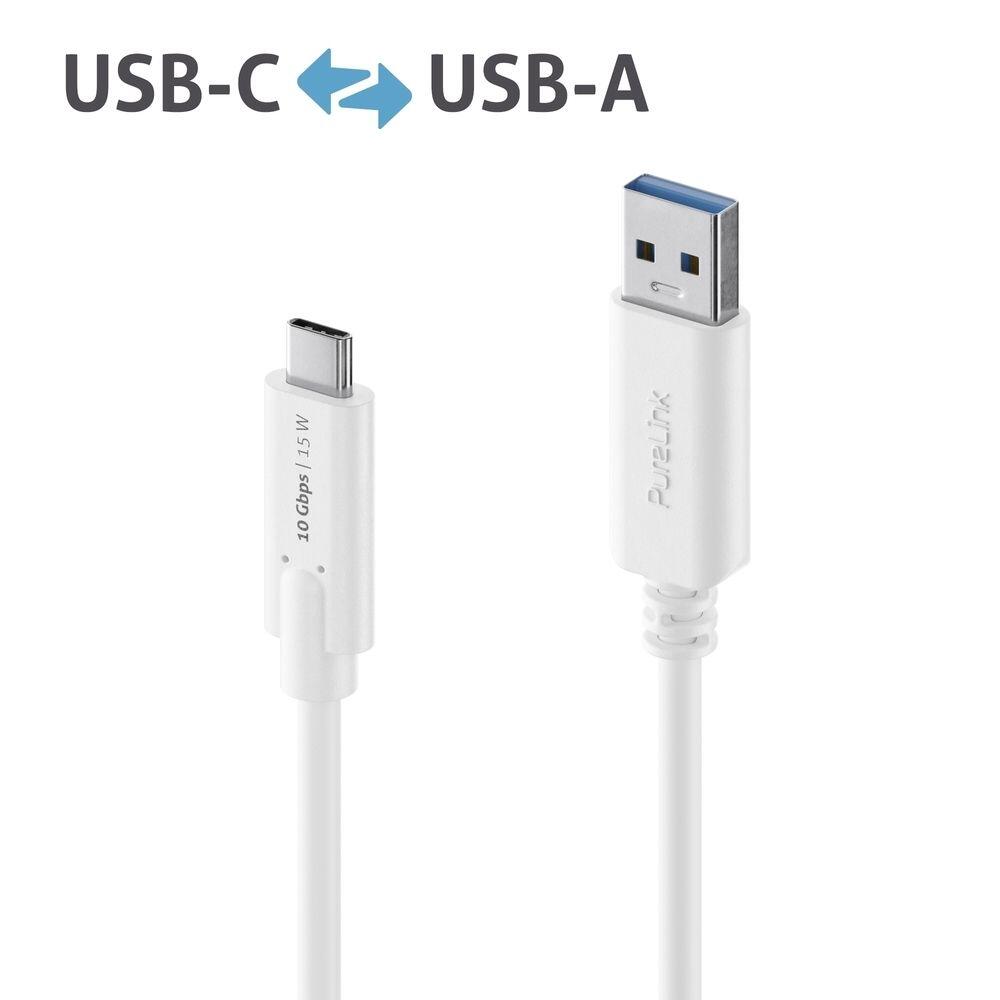 PureLink USB-C auf USB-A Kabel - 3.1 Gen 2, 3A/5V/15W, 10G - iSerie - weiß - 0,50m