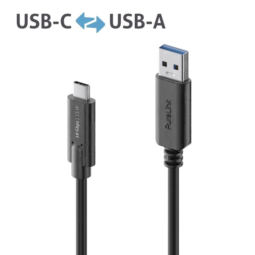PureLink USB-C auf USB-A Kabel - 3.1 Gen 2, 3A/5V/15W, 10G - iSerie - schwarz - 0,50m