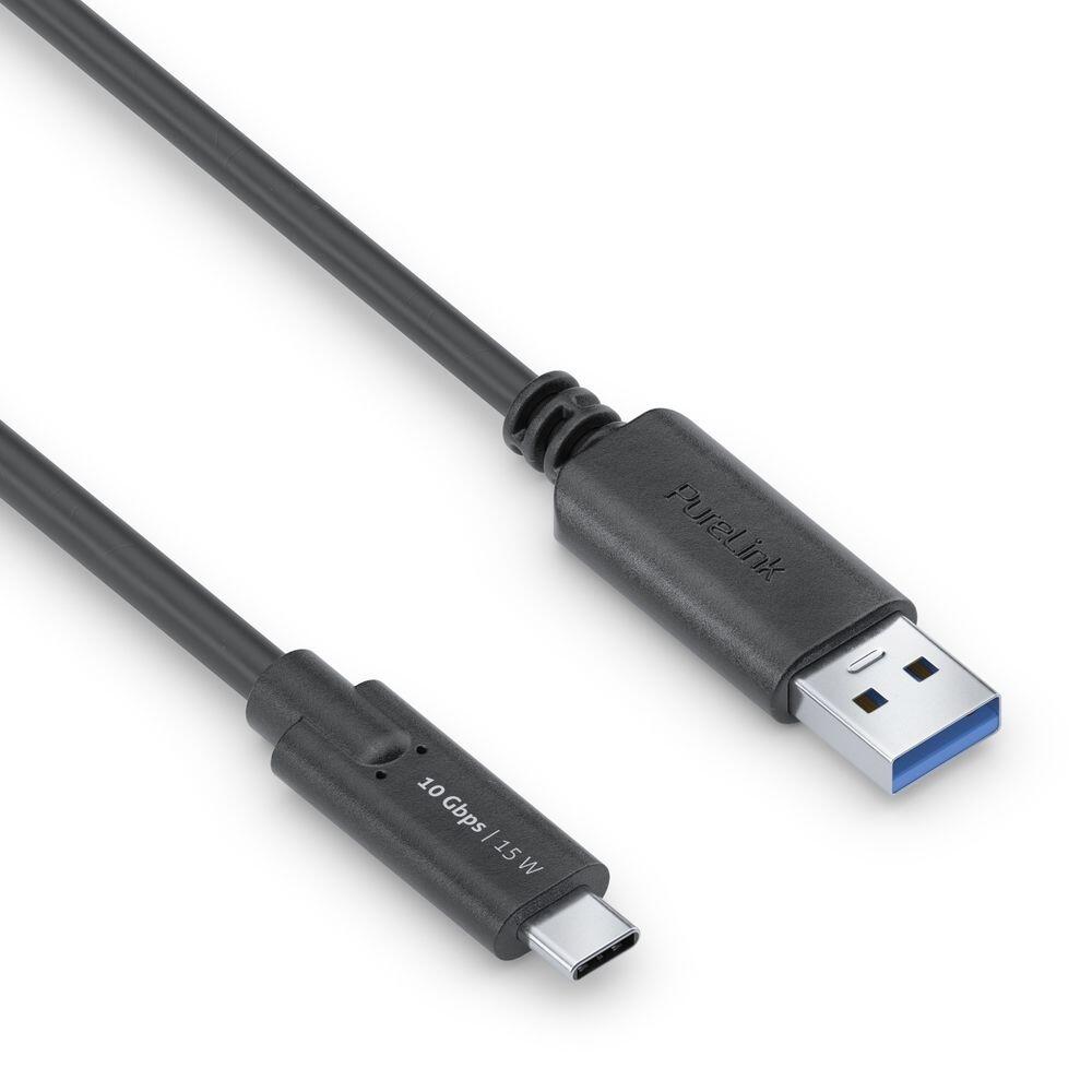 PureLink USB-C auf USB-A Kabel - 3.1 Gen 2, 3A/5V/15W, 10G - iSerie - schwarz - 1,00m