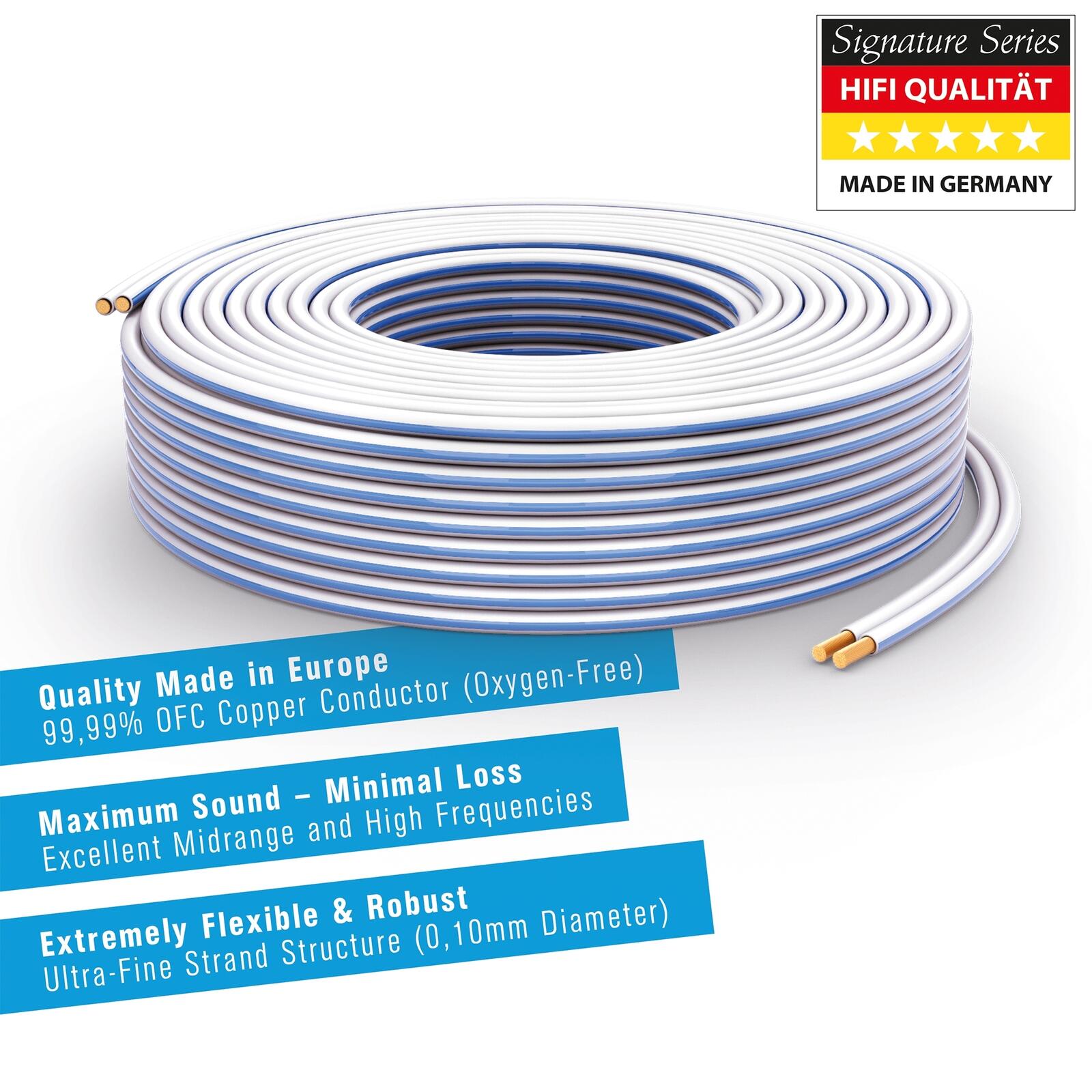PureLink Lautsprecherkabel OFC 2x1,50mm² (0,10mm), 100 m, weiß
