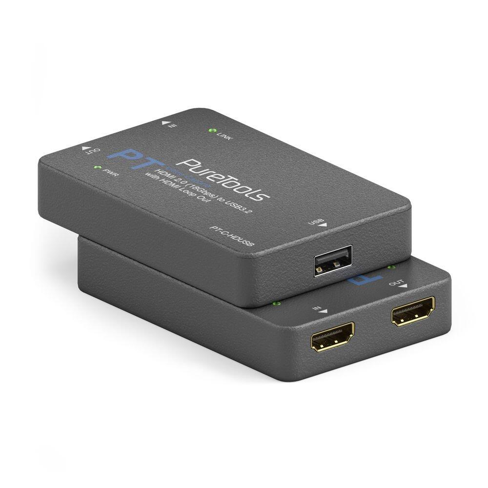 PureTools - HDMI2.0 Video Capture - 4K 60Hz HDMI to USB3.2 Conversion Tool, HDMI 2.0 (18Gbps) to USB 3 (5Gbps) mit HDMI Loop Out