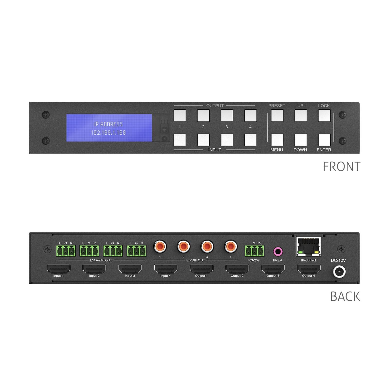 PureTools - HDMI 2.0 Matrix 4x4, 4K (60Hz 4:4:4) HDR10 und Audio Extraction