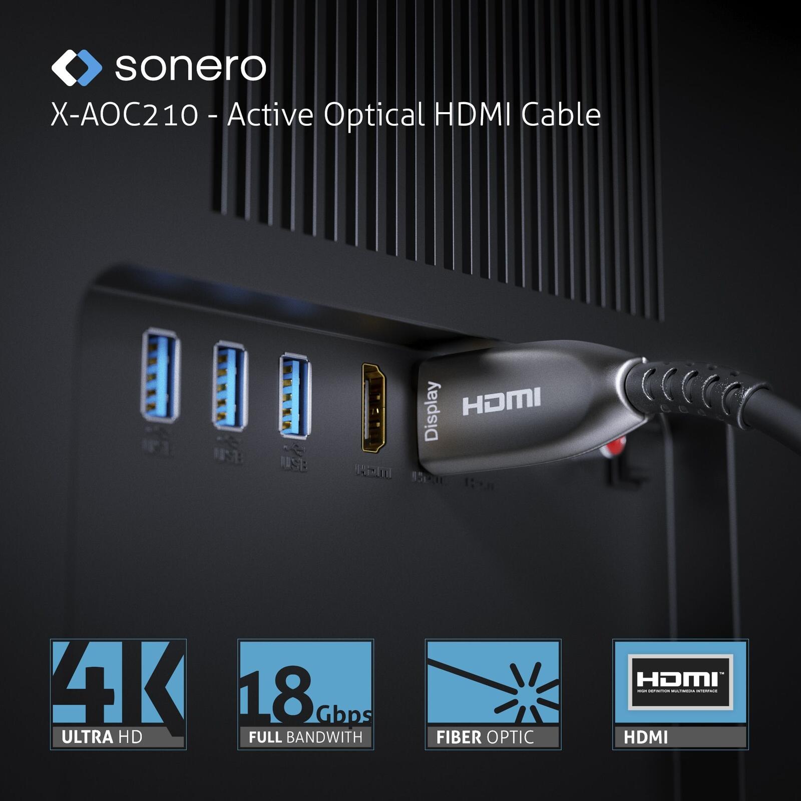 Sonero Aktives HDMI 4K AOC Extender Kabel - 30m