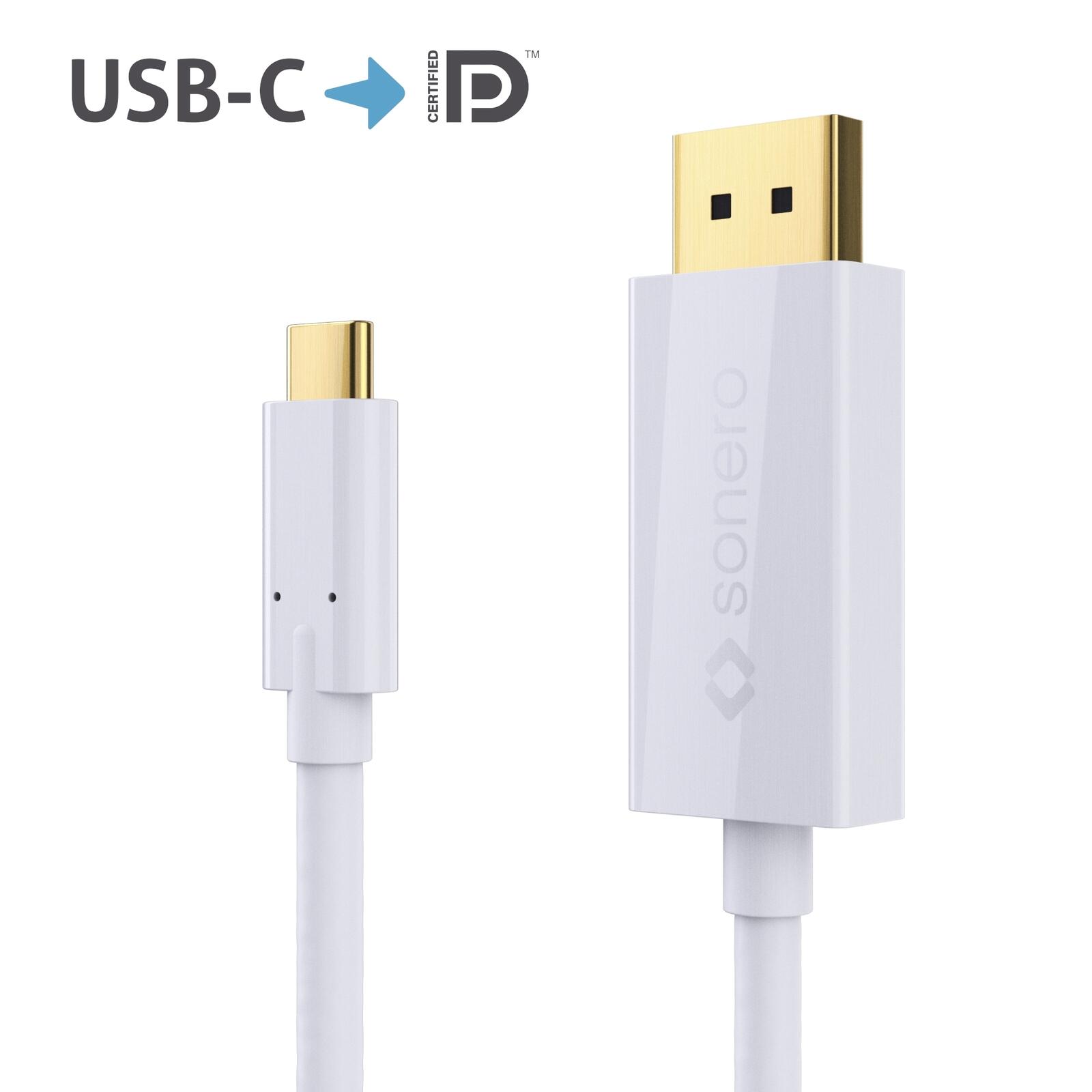 Sonero USB-C auf DP Kabel - 1,00m - weiß