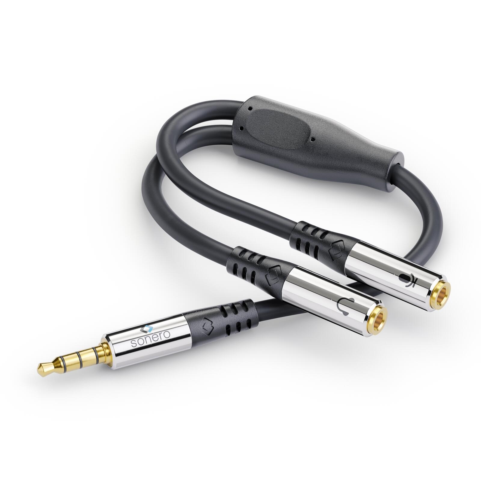 Sonero 3,5mm (4pin) auf 2x 3,5mm Kopfhörer Adapter Kabel 0,25m