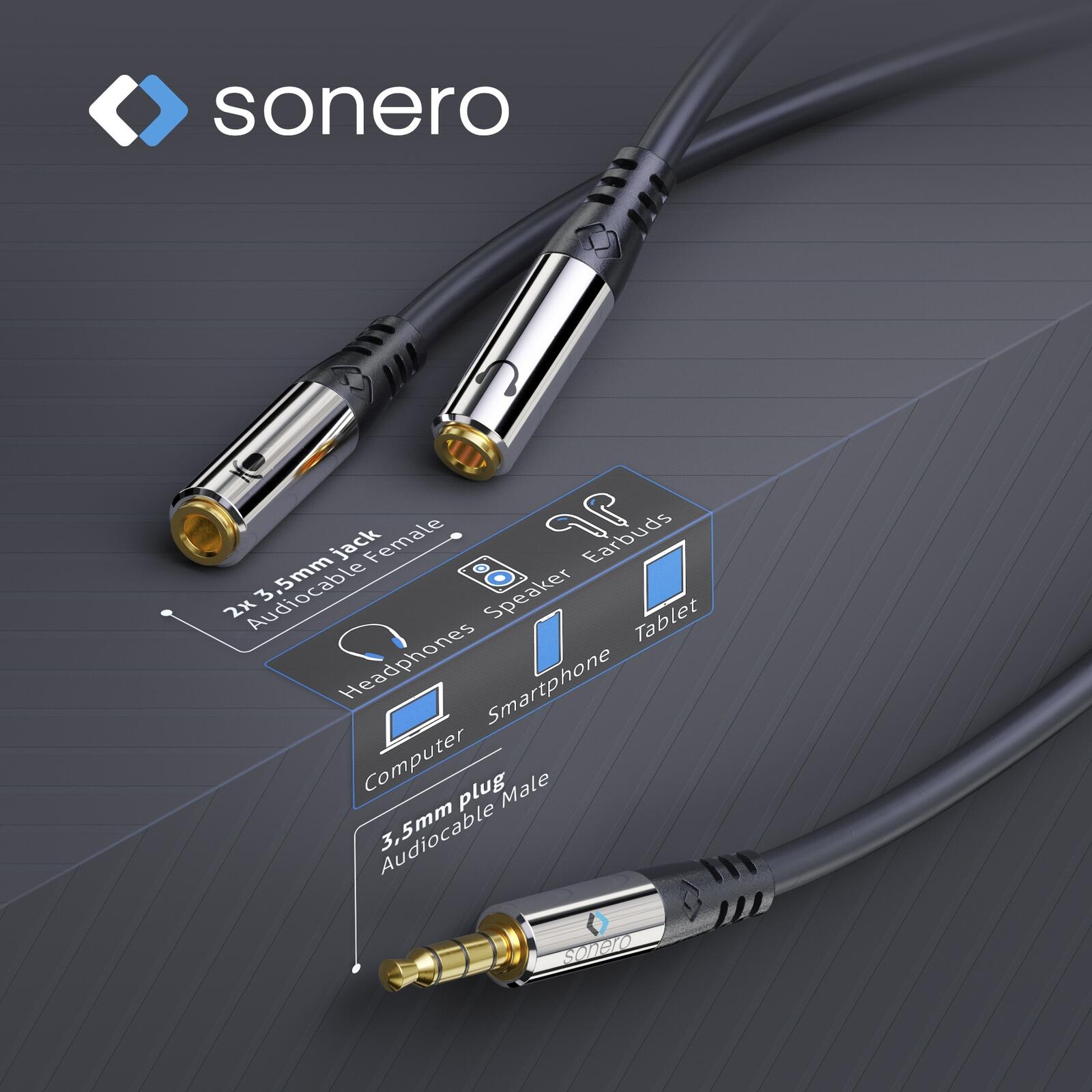 Sonero 3,5mm (4pin) auf 2x 3,5mm Kopfhörer Adapter Kabel 0,25m