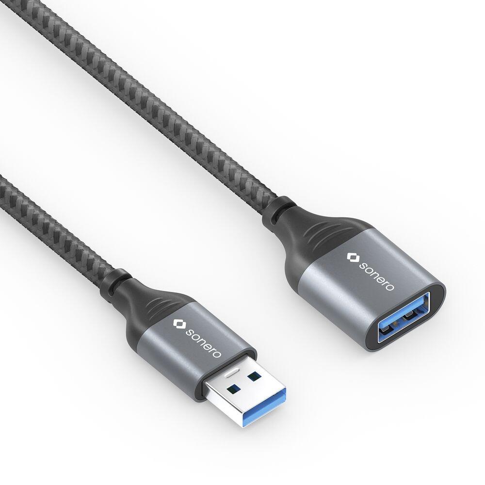 Sonero USB 3.0 Kabel - A/A Verlängerung - Aluminium - space grey/schwarz - 0,50m