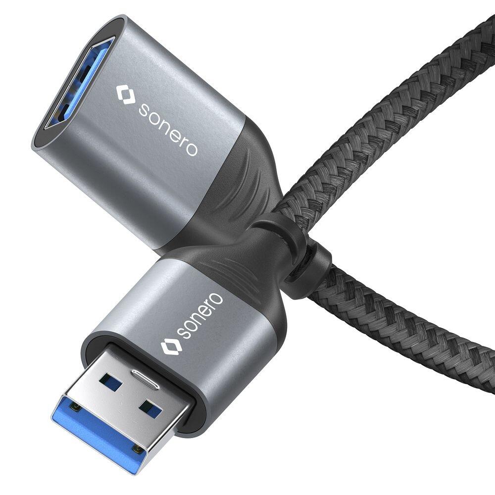Sonero USB 3.0 Kabel - A/A Verlängerung - Aluminium - space grey/schwarz - 0,50m
