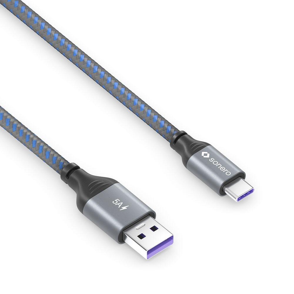 Sonero USB-C auf USB-A Ladekabel - USB 2.0, Super-Fast Charge 5V/5A - grau/blau - 1,00m