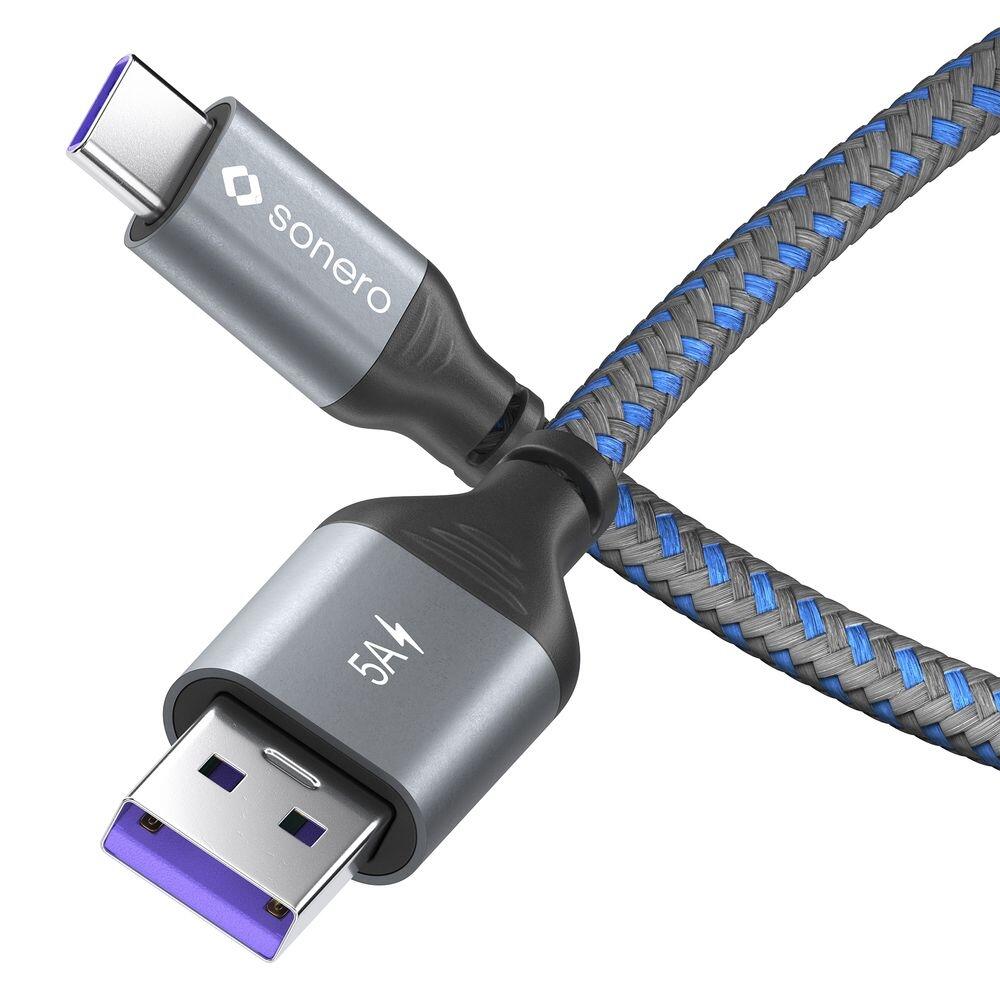 Sonero USB-C auf USB-A Ladekabel - USB 2.0, Super-Fast Charge 5V/5A - grau/blau - 1,00m