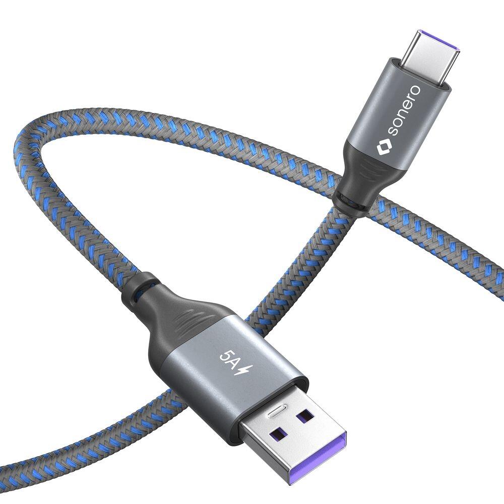 Sonero USB-C auf USB-A Ladekabel - USB 2.0, Super-Fast Charge 5V/5A - grau/blau - 1,00m
