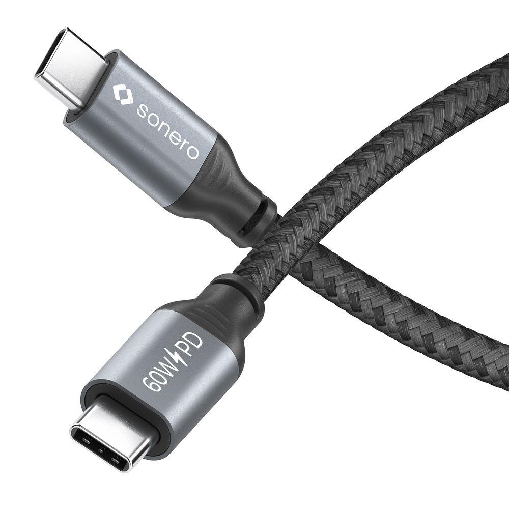 Sonero USB-C auf USB-C Ladekabel - USB 2.0, 60W PD - grau/schwarz - 3,00m