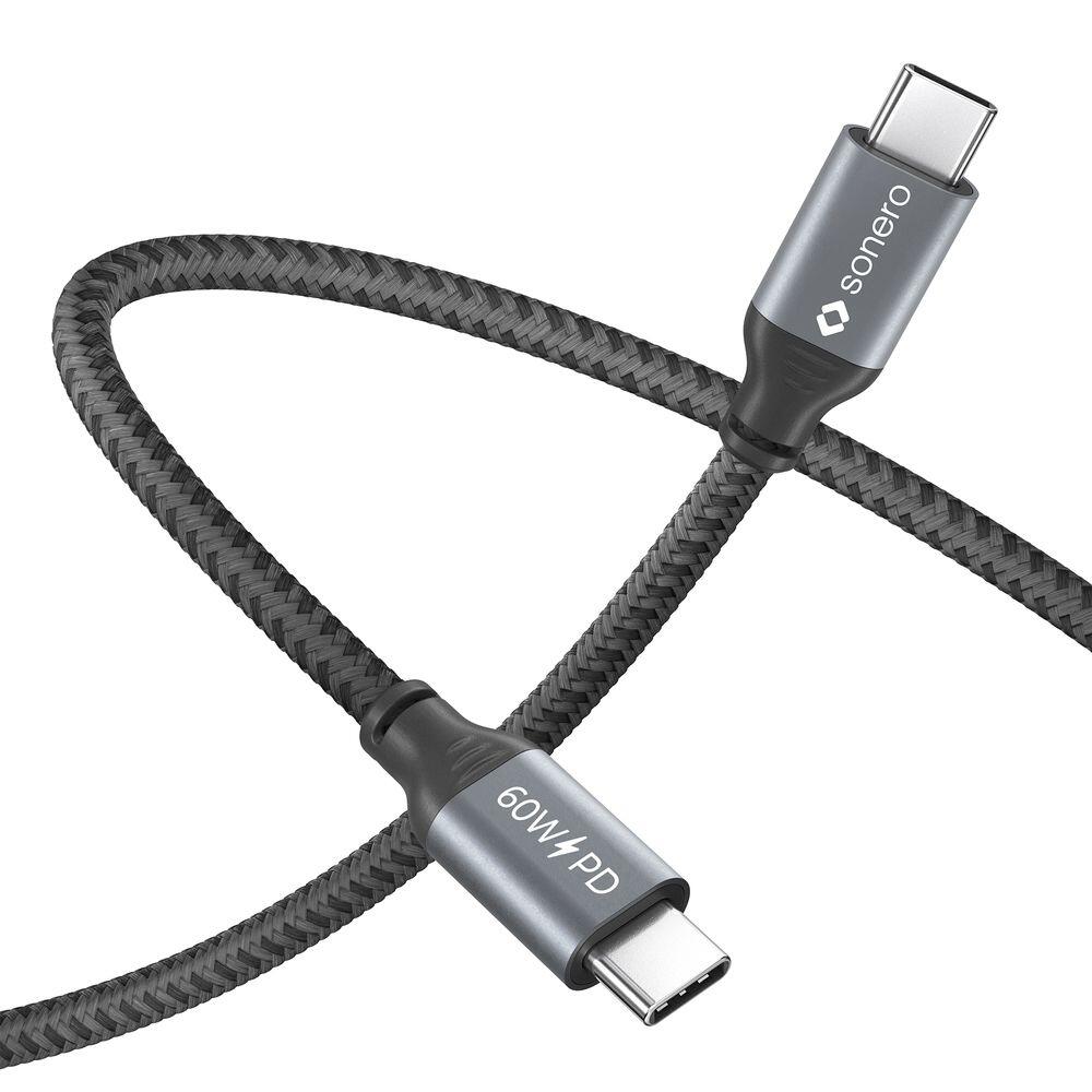 Sonero USB-C auf USB-C Ladekabel - USB 2.0, 60W PD - grau/schwarz - 3,00m