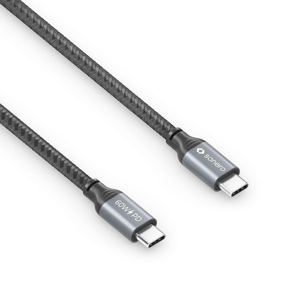 Sonero USB-C auf USB-C Ladekabel - USB 2.0, 60W PD - grau/schwarz - 3,00m