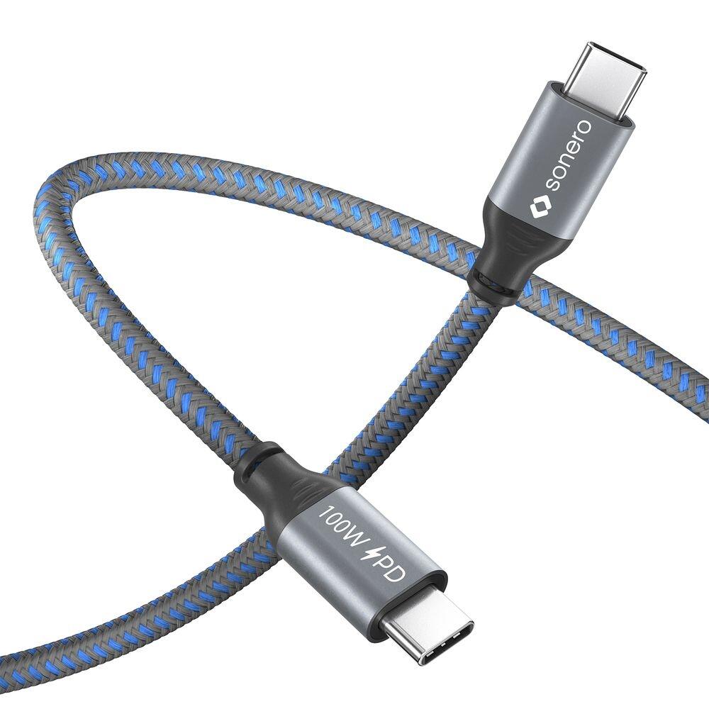 Sonero USB-C auf USB-C Ladekabel - USB 2.0, 100W PD - grau/blau - 1,50m