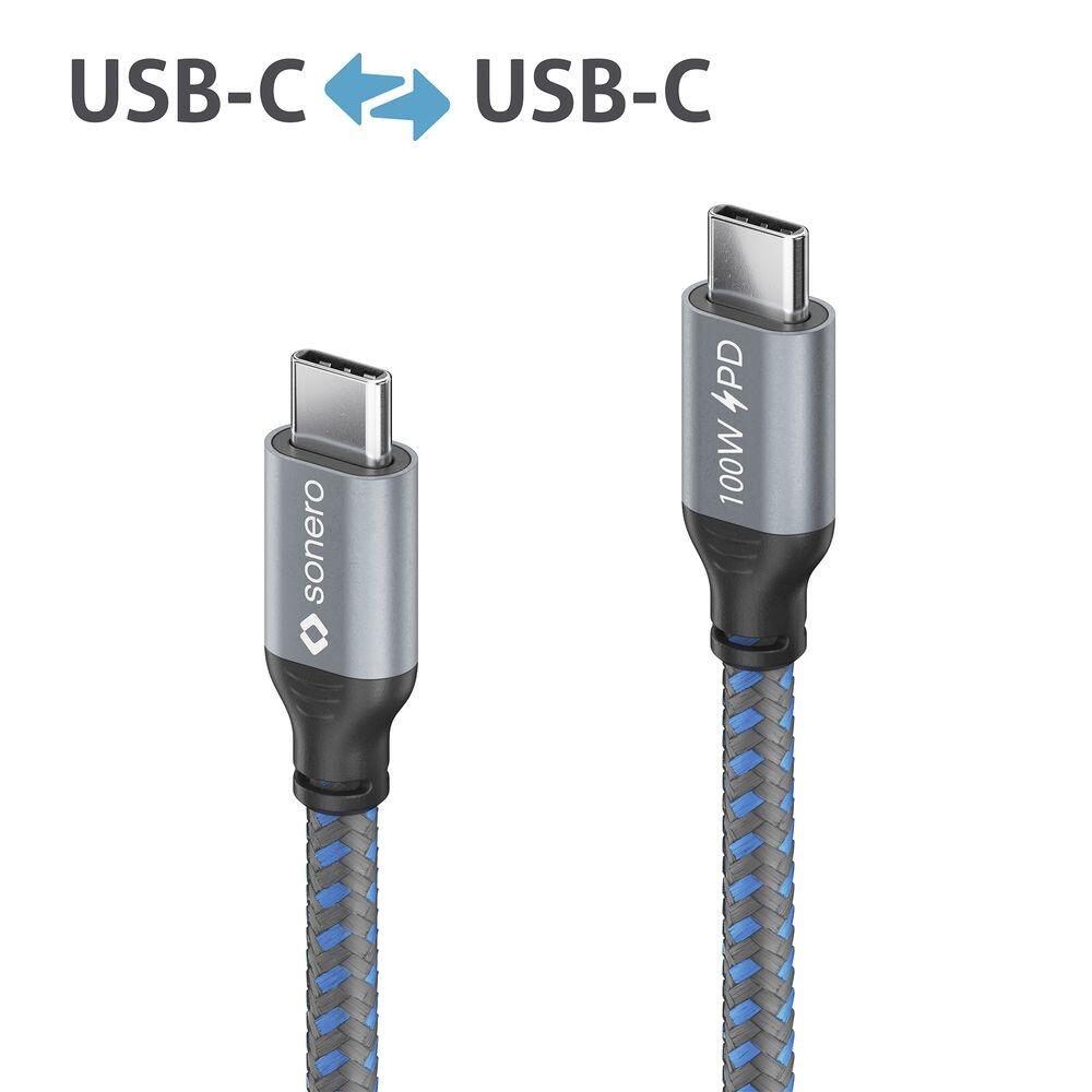 Sonero USB-C auf USB-C Ladekabel - USB 2.0, 100W PD - grau/blau - 1,50m