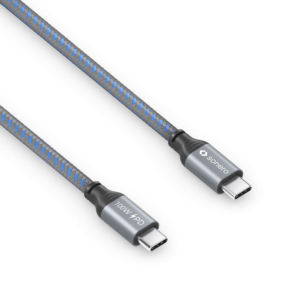 Sonero USB-C auf USB-C Ladekabel - USB 2.0, 100W PD - grau/blau - 1,50m