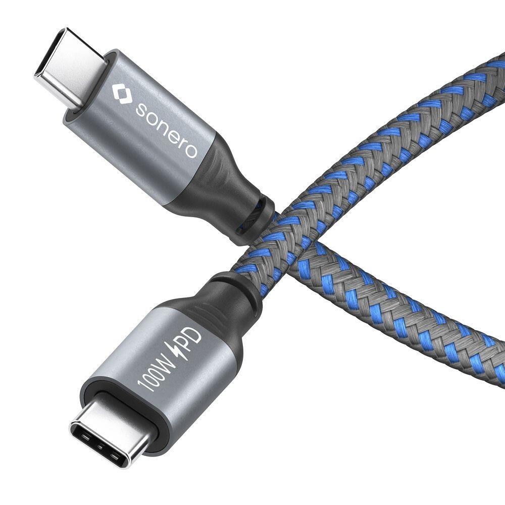 Sonero USB-C auf USB-C Ladekabel - USB 2.0, 100W PD - grau/blau - 1,50m