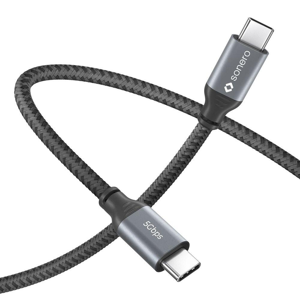 Sonero USB-C auf USB-C Kabel - 3.2 Gen 1, 5Gbps, 60W PD, DP Alt Mode - grau/schwarz - 0,50m