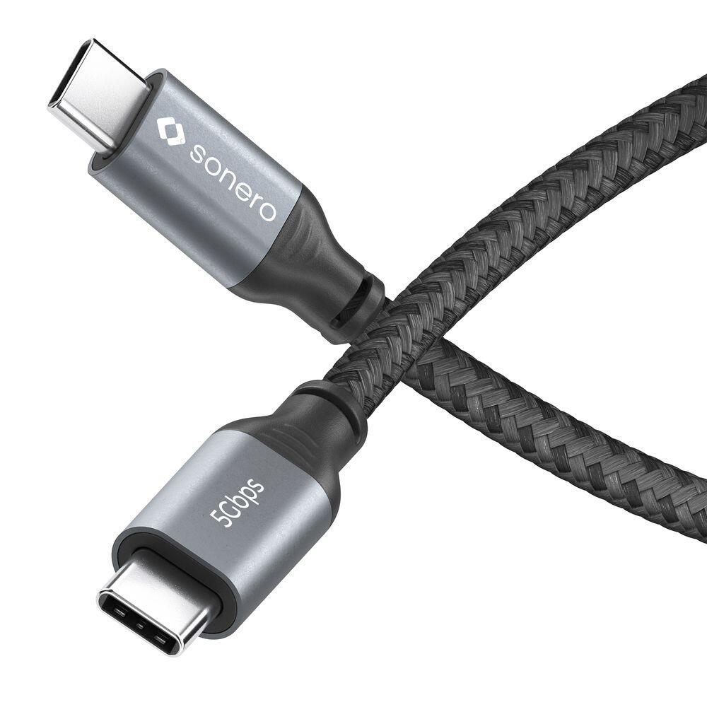 Sonero USB-C auf USB-C Kabel - 3.2 Gen 1, 5Gbps, 60W PD, DP Alt Mode - grau/schwarz - 0,50m
