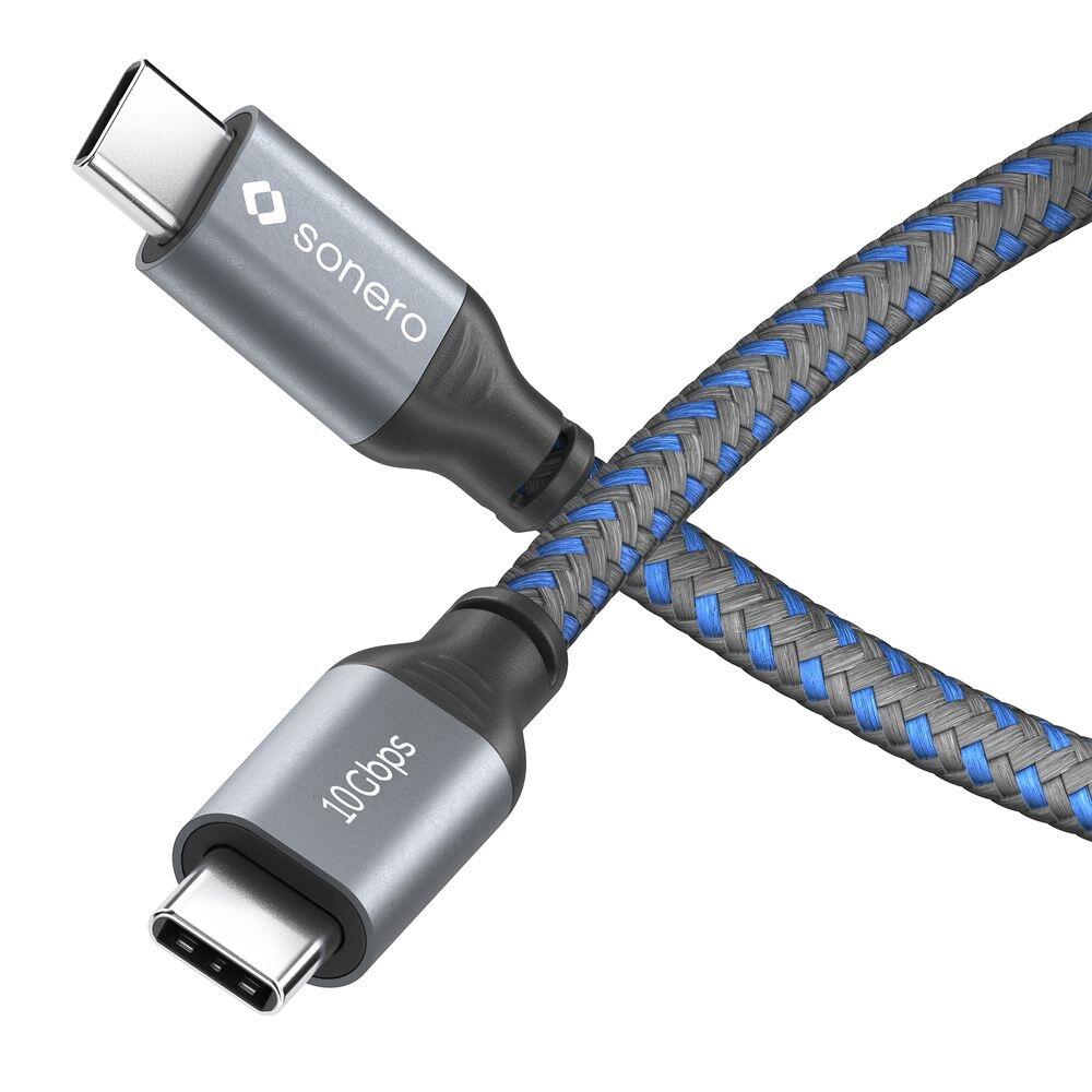 Sonero USB-C auf USB-C Kabel - 3.2 Gen 2, 10Gbps, 100W PD, DP Alt Mode - grau/blau - 1,00m