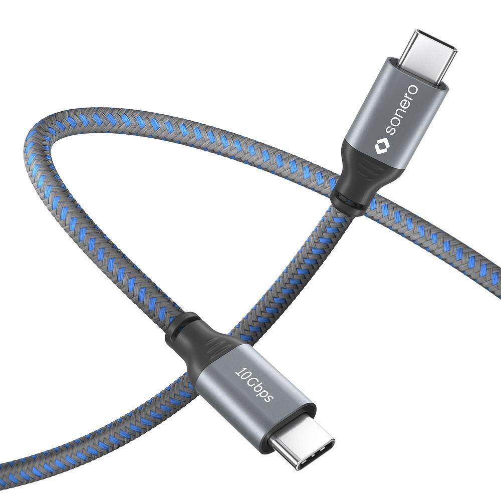 Sonero USB-C auf USB-C Kabel - 3.2 Gen 2, 10Gbps, 100W PD, DP Alt Mode - grau/blau - 1,00m