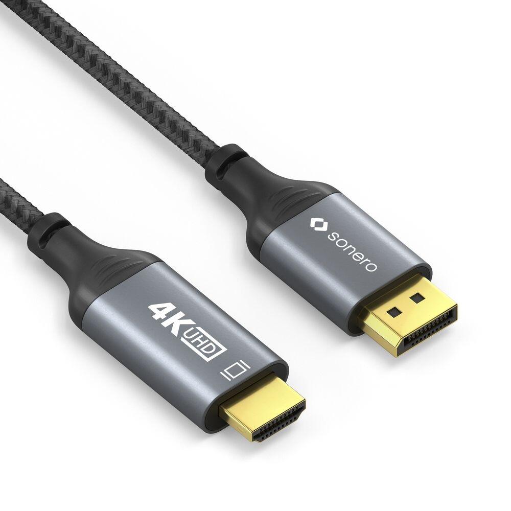 Sonero DisplayPort auf HDMI Kabel - 4K60 - grau/schwarz - 3,00m