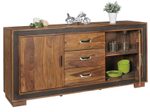 WOHNLING Design Sideboard Sheesham Massivholz mit Kunstleder 160x44x80 cm