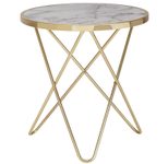 WOHNLING WL5.996 Design Beistelltisch Marmor Optik Weiß Rund Ø55 cm Gold Metallgestell