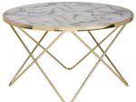 WOHNLING WL5.998 Couchtisch Marmor Optik Weiß 85 cm x 49 cm x 85 cm