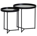 WOHNLING WL6.006 Design Beistelltisch Rund Ø 50/36 cm - 2 teilig Schwarz mit Spiegel Glasplatte