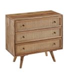 WOHNLING Sideboard 80x75x40 cm Mango Massivholz / Rattan Vintage