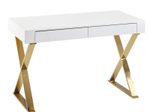 WOHNLING Schreibtisch 118x76x57 cm Holz Hochglanz Weiß