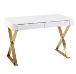 WOHNLING Schreibtisch 118x76x57 cm Holz Hochglanz Weiß