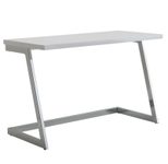 WOHNLING Schreibtisch 120x55x76 cm Hochglanz Weiß / Silber mit Metallbeine