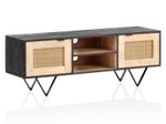 WOHNLING Lowboard Mango Massivholz / Rattan 120x44x35 cm, mit zwei Türen