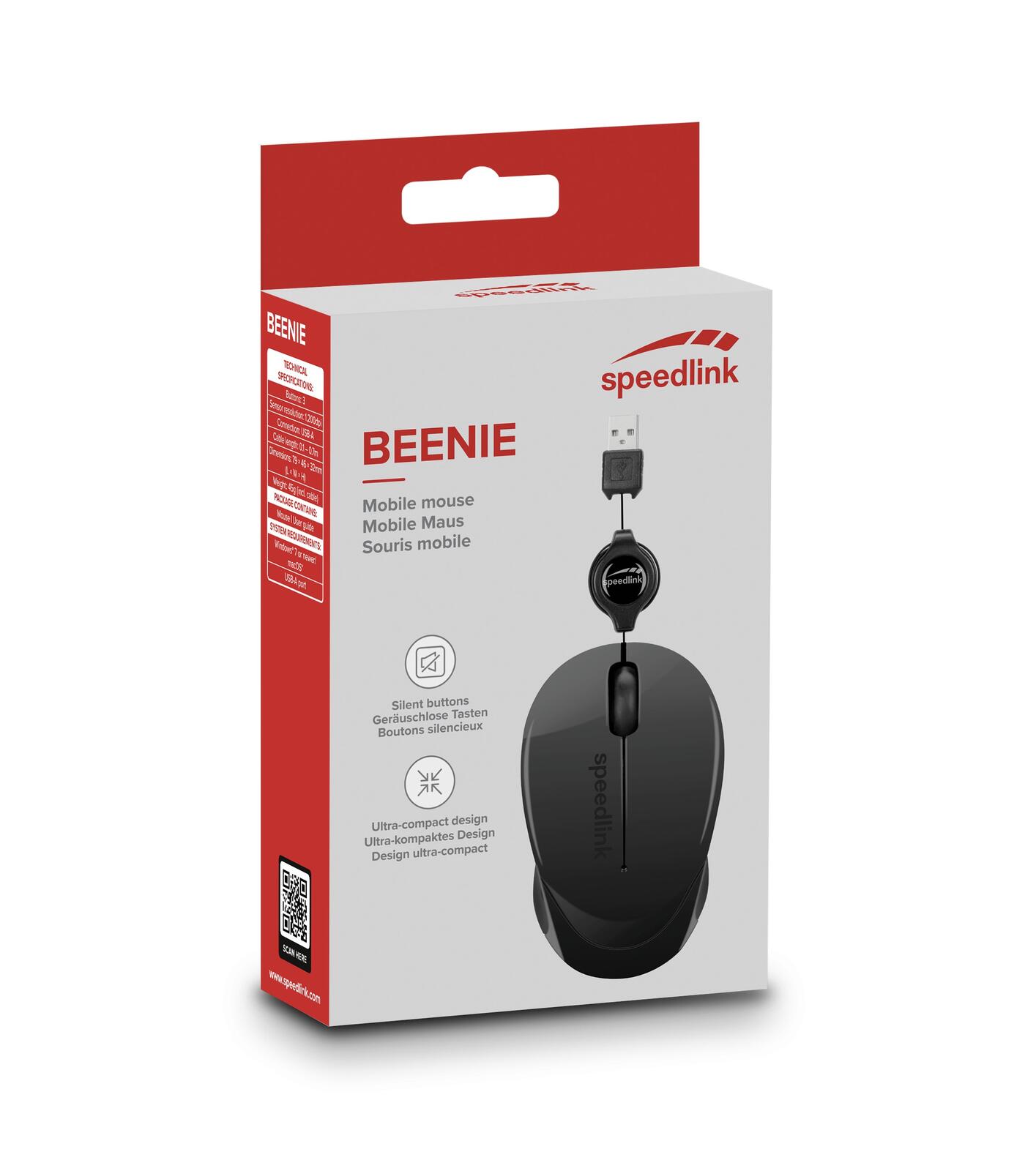 Speedlink BEENIE Mobile Wired Maus -USB, schwarz