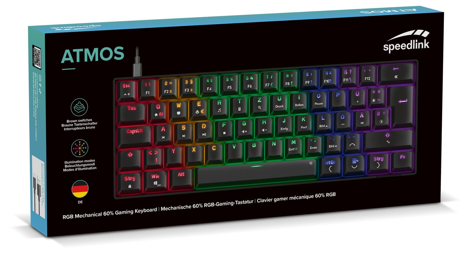 Speedlink ATMOS RGB Rainbow Gaming Tastatur, schwarz - DE Layout