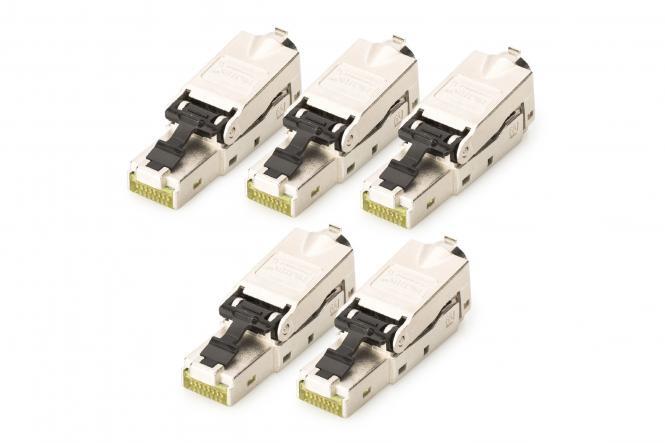 DIGITUS CAT 6A Feldstecker, STP mit Staubschutzkappe, Knickschutz - 5 Stk.