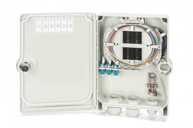 DIGITUS FTTH/FTTB-Anschlussgehäuse, bestückt, OS2, 12 Fasern, LC/PC