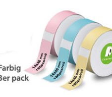 OLYMPIA Etikettenrolle für Etikettendrucker pink, blau, gelb 14 mm x 40 mm