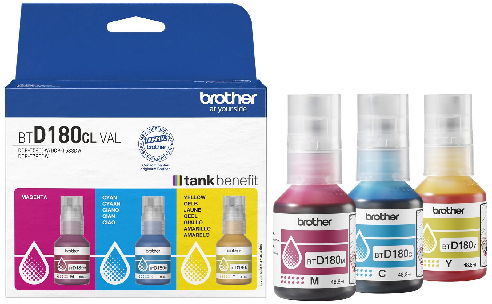 Brother Original BTD180CLVAL Nachfülltinte Cyan/Magenta/Gelb