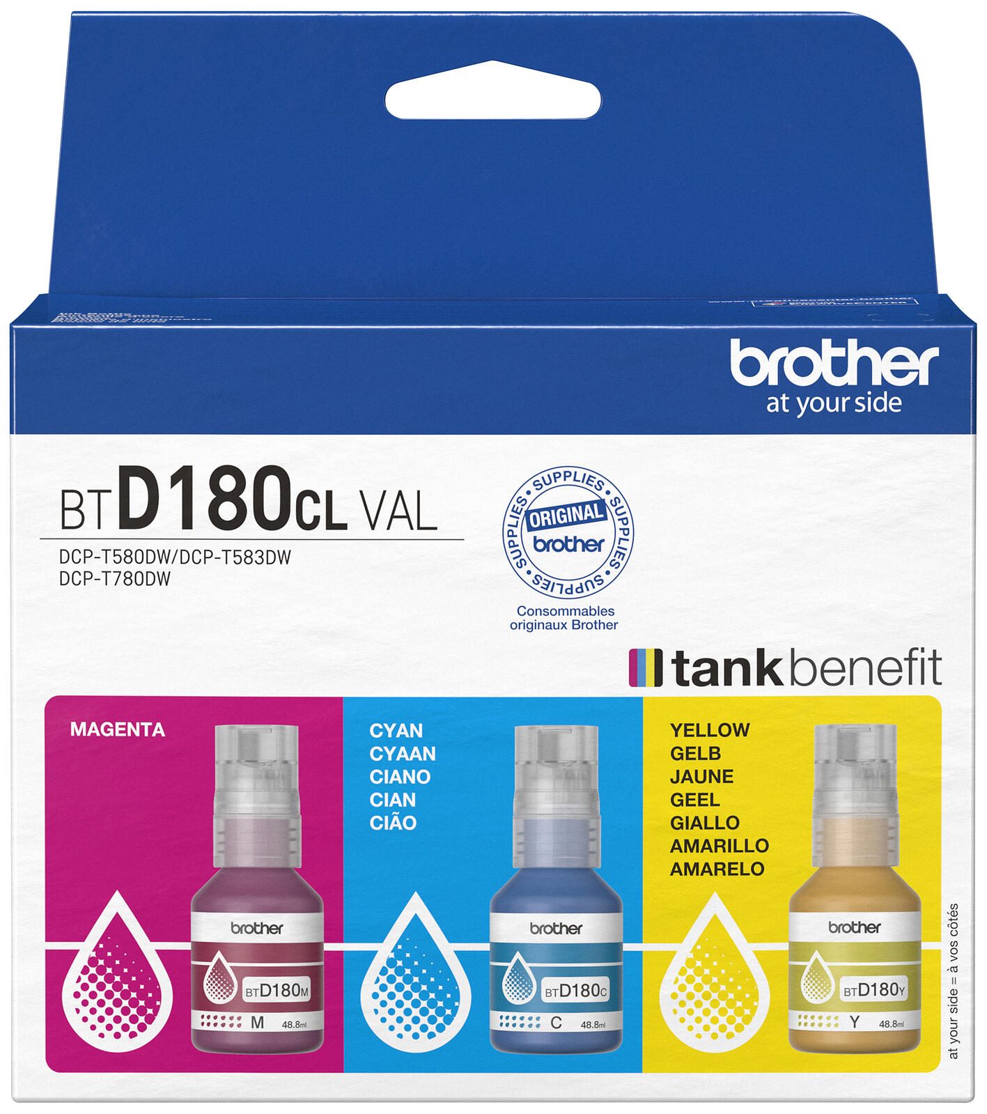 Brother Original BTD180CLVAL Nachfülltinte Cyan/Magenta/Gelb