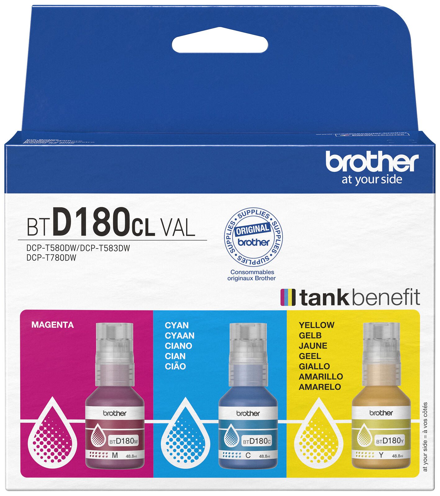 Brother Original BTD180CLVAL Nachfülltinte Cyan/Magenta/Gelb
