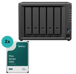Synology DiskStation DS1525+ 5 Einschübe NAS-Server Leergehäuse (DS1525+) + 2x Synology Plus 3.5" SATA 6Gb/s Festplatte 12 TB
