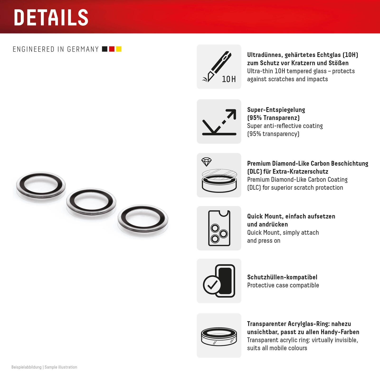 DISPLEX Premium Camera Lens Glass, Samsung Galaxy S25+ Schutzringe
